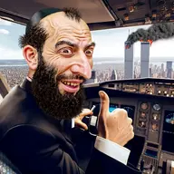 911 airplane arm beard big_nose clothes control_panel ear explosion hand hat jewish_nose judaism kike kippah meta:ai_generated meta:not_oc nails nas:merchant pilot plane rubbing_hands smug suit teeth terrorism terrorist thumbs_up twin_towers wtc // 1500x1500 // 390.5KB