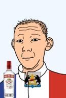 1864 alcohol animal bear bottle candle chair christianity closed_mouth clothes ear flag flag:novgorod_oblast hair neutral novgorod_oblast oblast russia smirnoff soyjak text track_suit transparent transparent_background variant:kuzjak vodka white_skin // 810x1192 // 153.6KB