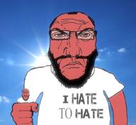 2soyjaks angry balding beard bloodshot_eyes clothes fist glasses hair hand holding_object i_hate irl_background punisher_face red_face red_skin sky soyjak subvariant:science_lover sun text tshirt variant:markiplier_soyjak // 1017x935 // 684.0KB