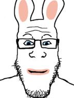 big_ears blue_eyes glasses pink_lips rabbids rayman smile soyjak stubble variant:markiplier_soyjak // 600x800 // 14.8KB