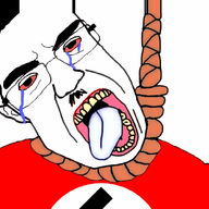 animated bloodshot_eyes clothes crying glasses hair hanging mustache nazism open_mouth politics rope shaking soyjak subvariant:patrick suicide swastika tongue variant:chudjak yellow_teeth // 640x599 // 3.1MB