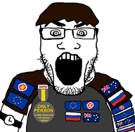 angry autistic brown_skin flag glasses insane medal ned_diggers only_person_on_bald_cartoon_man_with_glasses_website open_mouth stubble subvariant:science_lover transparent_background variant:markiplier_soyjak watch // 800x789 // 110.0KB