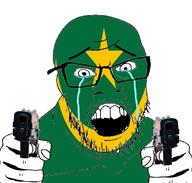 country countrywar crying flag flag:mauritania_(1959) glasses gun hair hand holding_object mauritania open_mouth pistol soyjak stubble teeth variant:feraljak // 1117x1066 // 440.6KB