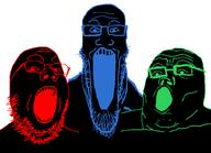 3soyjaks a_a_ghast a_a_zombie a_a_zombie_(namefag) b_b_ghast_(namefag) blue c_c_ghast eyebrows full_head glasses green inverted looking_at_viewer looking_at_you meta:namefags multiple_soyjaks open_mouth red rgb series:trios_&_duos soytrio stubble teeth teeth_showing transparent_background trend:soyjak_trio trio variant:gapejak variant:markiplier_soyjak variant:tony_soprano_soyjak wrinkles // 828x600 // 15.1KB