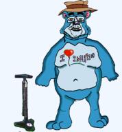 air_inflation air_pump andrew_dobson animal balloon bear blue blue_skin clothes ear eat full_body glasses hat heart i_love inflation_fetish open_mouth snout soyjak text transparent_background variant:sidjak // 693x748 // 249.2KB