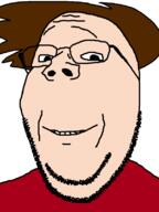 bobe brown_hair closed_mouth glasses hair red_shirt soyjak stubble subvariant:wholesome_soyjak variant:gapejak white_skin // 600x800 // 10.5KB