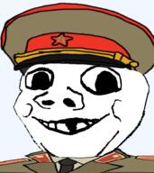 baby clothes collar_tabs communism deformed epaulettes hammer_and_sickle hat kgb kuz military military_cap military_uniform smile soviet_army_uniform soyjak subvariant:nathaniel variant:gapejak // 560x630 // 111.9KB