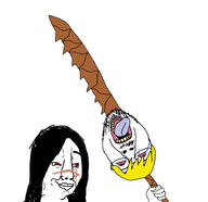 2soyjaks bloodshot_eyes chainsaw_man closed_mouth crying glasses hair holding_object holding_sword mustache nate open_mouth red_eyes rope scar smile soyjak stubble sword tongue variant:bernd variant:chudjak weapon yellow_hair yellow_teeth // 1858x1796 // 283.9KB