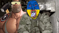 bloodshot_eyes crying flag:ukraine glasses hohol hoholcaust irl_background mercenary mge mge_brother oink open_mouth paramilitary russia sledgehammer soldier_(tf2) soyjak stubble tongue ukraine variant:bernd wagner ziggercoal // 1920x1080 // 365.2KB