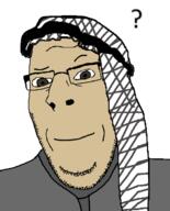 arab arabs brown_eyes closed_mouth glasses keffiyeh neutral question_mark smile soyjak stubble subvariant:nucob thob variant:cobson // 541x671 // 61.6KB