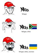 afrikaner bothered crying flag:south_africa flag:ukraine hand hands_up maga maga_hat refugee refugees south_africa subvariant:soyak_(irritated) text ukraine variant:cryboy_soyjak variant:excited_soyjak variant:soyak white_people // 1743x2380 // 398.9KB