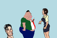 artist:romanian_schizo big_belly blue_pants blue_shirt brown_hair brown_skin bully_(game) coca_cola fat flag:mexico grin laughing man mexico mocking piggy pointing satoko_houjou(namefag) variant:meximutt white_skin woman // 950x644 // 130.9KB