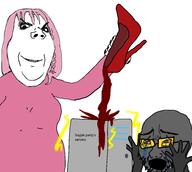 2soyjaks arm bloodshot_eyes clothes crying daddy's_girl female glasses grey grey_skin hair hand hands_up holding_object open_mouth pink_hair server shoe smile soot soot_colors soyjak soyjak_party stubble subvariant:wholesome_soyjak text variant:cryboy_soyjak variant:gapejak wine // 1900x1700 // 586.6KB