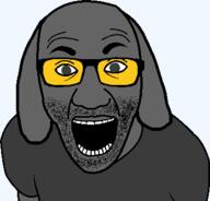 arm clothes dog ear glasses grey_skin janny open_mouth soot soot_colors soyjak soyjak_party stubble tshirt variant:el_perro_rabioso // 365x350 // 9.0KB