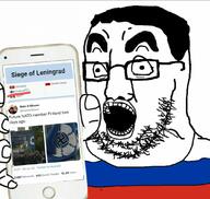 chud finland flag:fascist_italy flag:nazi_germany flag:russia flag:soviet_union glasses holding_object holding_phone iphone open_mouth russia soyjak stubble thick_eyebrows variant:chudjak variant:chudjak2 // 1080x1022 // 117.6KB