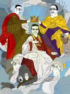 angel animal art burger_king christianity closed_eyes closed_mouth clothes cloud coronation_of_the_virgin_(diego_velázquez) crown crying dog drawn_background ear full_body glasses god hair hand its_over jesus mein_kampf metal_gear multiple_soyjaks open_mouth painting senator_armstrong side_profile smile smug soyjak stubble subvariant:wholesome_soyjak teeth text variant:chudjak variant:gapejak variant:markiplier_soyjak variant:rupturejak variant:tony_soprano_soyjak variant:unknown virgin_mary wholesome wing // 2292x3051 // 2.8MB
