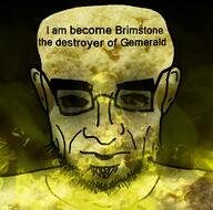 beard brimstone coal dark ear eyebrows eyes fire front_facing glasses head open_mouth oppenheimer soyjak stubble text // 726x720 // 673.3KB