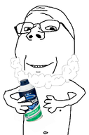 bald eyebrows glasses holding_object holding_real_object looking_at_you shaving shaving_cream smile subvariant:wholesome_soyjak teeth teeth_showing variant:gapejak white_background wholesome // 676x1021 // 98.1KB