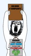 arm beard blood body_hair book glasses hair hand holding_object nail naked open_mouth sign soyjak stubble text variant:ignatius // 897x1581 // 89.8KB