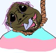 bloodshot_eyes brown_troonjak crying open_mouth rope soyjak suicide tongue transparent_background trend:slopjak variant:bernd // 768x719 // 175.6KB