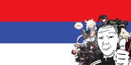 anime bosnia closed_mouth clothes country ear flag hair hand republika_srpska serbia smile smirk soyjak thumbs_up track_suit variant:kuzjak // 1920x960 // 185.2KB