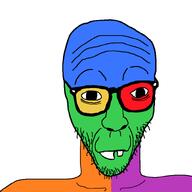 blue closed_mouth colorful glasses green orange purple red smile stubble teeth variant:casnatus wrinkles yellow // 800x800 // 10.1KB