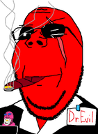 alter_ego cigar clothes doll_(user) dr_e dr_evil eyebrows froot name_tag red_skin scar scarred_eye sign smile smoke subvariant:babyjak subvariant:wholesome_soyjak suit transparent_background variant:gapejak // 625x854 // 38.9KB