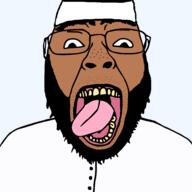 arab beard brown_skin clothes glasses hat islam open_mouth soyjak taqiyah tongue variant:bernd // 4793x4802 // 949.0KB
