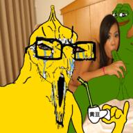 angry arm asian bloodshot_eyes blowjob brainlet china crying cuck cup distorted drinking_straw female frog glasses green_skin hand holding_object irl irl_background leg meta:pornographic_content mug nipple nsfw open_mouth penis pepe small_brain smile soyjak stubble testicles variant:soyak yellow_skin // 786x782 // 543.7KB
