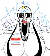 8 aura autism big_eyes blonde_hair_ buff infinitard_(namegod) infinite infinity meta:namefags meta:op_took_a_selfie_of_xerself mge namegod namegods one_tooth soybooru stubble variant:markiplier_soyjak writing // 897x1000 // 89.8KB