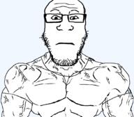 buff closed_mouth clothes glasses neutral soyjak stubble subvariant:chudjak_front subvariant:muscular_chud subvariant:neutralplier variant:chudjak variant:markiplier_soyjak vein // 1059x929 // 121.9KB