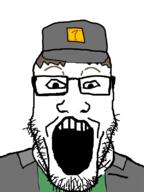 brown_hair cap clothes glasses hair hat mario nintendo open_mouth question_mark_block soyjak stubble v_(4chan) variant:markiplier_soyjak video_game vinesauce vinny // 600x800 // 60.0KB