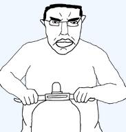 angry closed_mouth glasses riding scooter soyjak subvariant:pol_face template transparent_background variant:blartjak variant:chudjak // 876x921 // 16.5KB