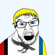 animal bird blue_eyes clothes country crown flag flag:ivano-frankivsk_oblast glasses hair ivano-frankivsk_oblast mustache oblast open_mouth soyjak stubble teeth transparent transparent_background ukraine variant:feraljak yellow_hair // 1500x1500 // 96.4KB
