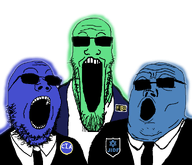 bald black_glasses blue_skin colored_glasses dark_blue_skin glasses glowing green_skin stubble subvariant:longplier trend:glowie variant:gapejak variant:markiplier_soyjak variant:tony_soprano_soyjak // 968x832 // 153.8KB