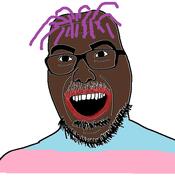 beard black_skin glasses mustache nigger open_mouth purple_hair red_lips smile soyjak stubble teeth tranny transgender_flag troon variant:unknown // 512x561 // 29.2KB