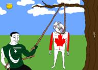 3soyjaks arm bloodshot_eyes buff canada closed_mouth clothes country countrywar crescent crescent_and_star crying drawn_background ear flag flag:canada flag:pakistan full_body gemersonlakeandpalmer_(user) glasses grass hand hanging holding_object holding_rope irl leg lynching noose open_mouth orientaltrollface_(user) outdoors pakistan pol_(soyjak_party) rope smile smug soyjak soyjak_party star_(symbol) stubble subvariant:wholesome_soyjak sun text tongue tree variant:bernd variant:chudjak variant:gapejak victorio yellow yellow_skin yellow_teeth // 2100x1500 // 170.1KB