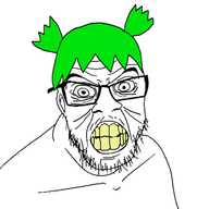 4chan angry anime clenched_teeth ear glasses green_hair grin hair mustache soyjak stubble variant:feraljak wrinkles yellow_teeth yotsoyba // 1024x1024 // 415.3KB