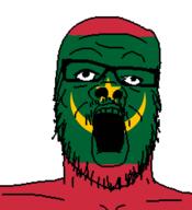 country flag flag:mauritania glasses mauritania mustache open_mouth soyjak star_(symbol) star_and_crescent stubble variant:a24_slowburn_soyjak // 454x498 // 12.7KB