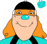 black_overalls blue_nose blue_shirt boom_buster bridget_(buster_jam) buster_jam girl orange_hair overalls subvariant:bridget variant:bernd variant:gapejak // 500x469 // 68.6KB