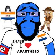 1488 2soyjaks apartheid armband blue_skin boer clothes coco_(ongezellig) flag:south_africa_(1928) full_body glasses ongezellig smile south_africa stubble subvariant:science_lover variant:markiplier_soyjak variant:soytan // 800x793 // 126.2KB
