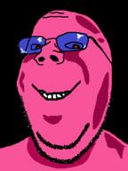 closed_mouth doll_(user) glasses ominous pink_skin red_eyes smile soyjak subvariant:wholesome_soyjak variant:gapejak // 600x800 // 28.6KB