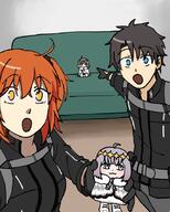 :3 anime clothes couch fate_grand_order glove meta:nas oberon open_mouth ritsuka_fujimaru sitting soy_parody variant:two_pointing_soyjaks vg_(4chan) video_game white_skin // 680x847 // 105.4KB