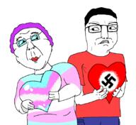 chud dress glasses lipstick nazism purple_hair soyjak stubble swastika tranny tranny_artstyle transgender_flag transheart troon troonella variant:bernd variant:chudjak // 843x771 // 79.5KB