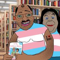 book brown_skin faggot gay glasses holding_object meme queen_of_spades soyjak stubble transgender_flag variant:alicia variant:bookholder variant:gerbert // 2048x2048 // 3.0MB