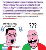 argentina brazil countrywar crying flag flag:argentina flag:italy glasses italy mustache pointing soyjak stubble variant:chudjak variant:cobson wikipedia // 1378x1505 // 623.7KB