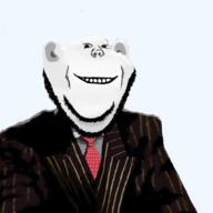 art closed_mouth clothes drawing ear necktie painting smile soyjak stubble suit teeth variant:impish_soyak_ears // 2048x2048 // 2.1MB