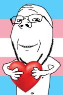 arm flag flag:transgender_pride_flag glasses hand heart holding_heart holding_object nipple smile soyjak stubble subvariant:wholesome_soyjak tranny transgender_flag variant:gapejak // 676x1021 // 106.7KB