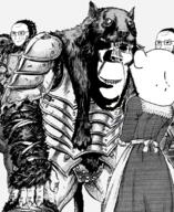 4soyjaks anime armor berserk big_ears biting_lip clenched_teeth creepy glasses manga ominous smile smirk stubble subvariant:hornyson variant:cobson variant:impish_soyak_ears variant:soyak // 896x1094 // 1.0MB