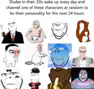angry baby banana beaver black_skin blond blood blue_eyes blush buff calm chibi clenched_teeth closed_eyes closed_mouth clothes diaper ear full_body glasses grey_shirt holding_heart holding_object keyboard lip_biting multiple_soyjaks nazism oh_my_god_she_is_so_attractive ominous pacifier painted_nails pipe rape slut_for_bbc smile smoking squirrel stubble subvariant:feralbeaver subvariant:feralsquirrel subvariant:hornyson subvariant:muscular_chud subvariant:wholesome_soyjak swastika tattoo text tranny tuxedo typing variant:bernd variant:chudjak variant:cobson variant:feraljak variant:gapejak variant:impish_soyak_ears white_skin yellow_teeth // 717x679 // 361.2KB